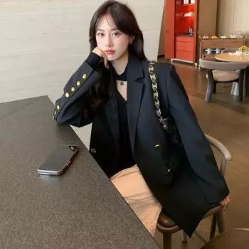 Элегантный женский пиджак с черными пуговицами во французском стиле M чёрный