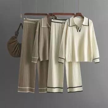 Элегантный женский свитер из двух частей, комплекты из осенне-зимнего новинки для офиса, женские трикотажные джемперы и брюки, комплекты из 2 предметов, наряды для женщин One Size чёрный