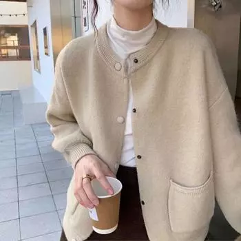 Элегантный женский вязаный кардиган, пальто, свободная одежда, осень и зима, модные кардиганы с длинным рукавом, женские однотонные свободные женские свитера, куртка 29166 One Size зелёный