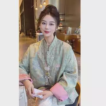 Элегантный женский зеленый пуховик: Модный новый китайский стиль, легкий, но теплый, идеально подходит для зимы. XL зелёный