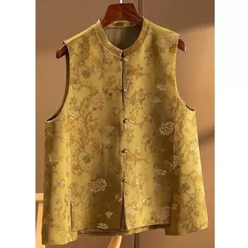 Элегантный жилет А-силуэта из плотного жаккардового атласа для женщин, большой размер в наличии, одна штука в заказе. 2X Large жёлтый