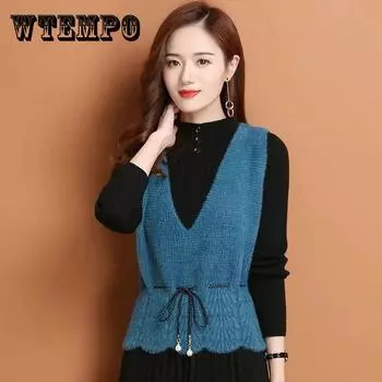 Элегантный жилет из искусственного норкового бархата с v-образным вырезом, весенне-осенний женский вязаный жилет, свитер, верхняя одежда S красный