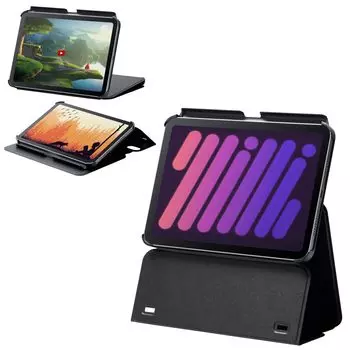 ЭЛЕКОМ iPad mini7 (А17 Про 2024) чехол mini6 6-го поколения с многоуровневой регулировкой высоты, автоматическим режимом сна/автоматическим пробуждением, мягкая кожа, черный TB-A24SWVH2BK