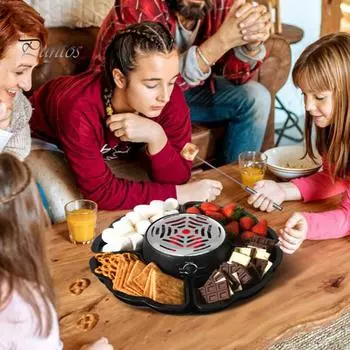 Электрическая 2-в-1 кофеварка для приготовления смора, фондюшница, беспламенный нагреватель с 3-мя регуляторами температуры, набор для приготовления смора с палочками для жарки маршмеллоу, настольный набор для использования в помещении UK чёрный