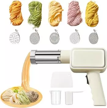 Электрическая автоматическая машина для изготовления макаронных изделий, лапши с 5 формами макарон для спагетти, феттучини, беспроводной рабочий домашний ручной пресс для лапши белый