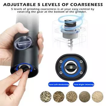 Электрическая автоматическая мельница для соли и перца, набор перезаряжаемых с USB-портом, гравитационная мельница для специй, регулируемая мельница для специй, кухонные принадлежности чёрный