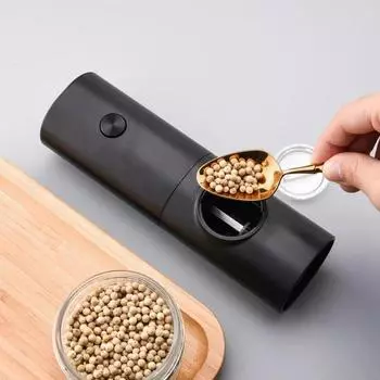 Электрическая автоматическая мельница для соли и перца, набор с регулируемой степенью помола, мельница для специй со светодиодной подсветкой, питание от аккумулятора/батареи светло-серый
