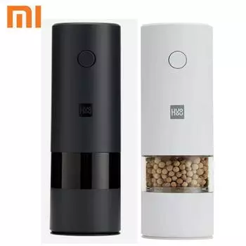 Электрическая автоматическая мельница Xiaomi Huohou, мельница для перца и соли, светодиодная подсветка, 5 режимов, зерно для перца, специй, фарфоровая мельница для кухни With Battery Model белый
