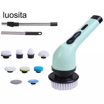 Электрическая беспроводная щетка для чистки с регулируемой ручкой, сменными насадками, средство для чистки ванны в ванной, эффективный инструмент для работы по дому C белый