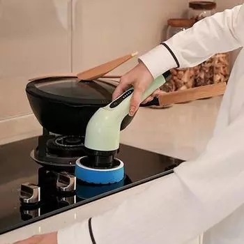 Электрическая беспроводная щетка для чистки с регулируемой ручкой, сменные насадки, очиститель ванны для ванной, эффективный инструмент для работы по дому C белый