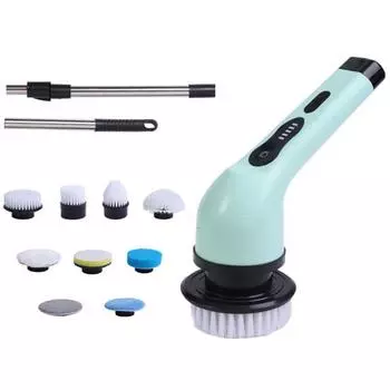 Электрическая беспроводная щетка для чистки с регулируемой ручкой, сменные насадки, очиститель ванны для ванной, эффективный инструмент для работы по дому C белый