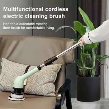 Электрическая беспроводная щетка для чистки Yousheng с регулируемой ручкой, сменные насадки, очиститель ванны для ванной, эффективный инструмент для работы по дому C белый