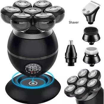 Электрическая бритва для лысины, обновленная бритва 5 в 1 для лысых мужчин, с триммером для бакенбардов в носу, водонепроницаемая мужская бритва для ухода за влажной/сухой бритвой чёрный