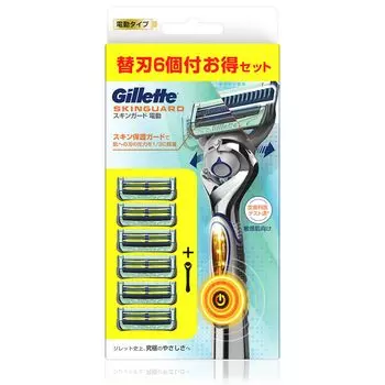 Электрическая бритва Gillette Skin Guard для бритья на 1 лезвие, 6 запасных лезвий, 1 из которых уже прикреплен к телу. Мужская, для тела, в комплекте.