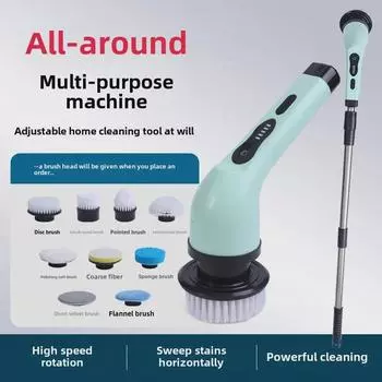 Электрическая бытовая щетка двойного назначения для кухни и ванной комнаты (with 3 heads). English instruction manual зелёный