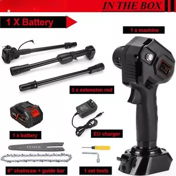 Электрическая цепная пила с телескопической штангой 1200 Вт, аккумуляторная пила для высоких веток, инструмент для обрезки деревьев с литий-ионным аккумулятором 1*Battery