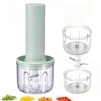 Электрическая чеснокодавка с 2 чашками и лезвиями, бытовой чеснокодав, дополнительный кухонный комбайн, беспроводной мини-блендер для пюре из чеснока зелёный