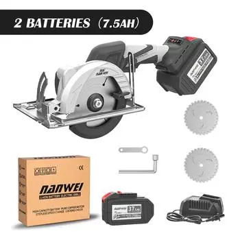 Электрическая циркулярная пила NANWEI, 5 дюймов, бесщеточная, 21 В, регулируемый угол, 6500 об/мин.