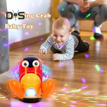 Электрическая детская мультяшная игрушка-улитка с музыкальным светом, автоматическое преодоление препятствий, время лежания на животе, развивающая игрушка для ползания в виде рака-отшельника для малышей, мальчиков и девочек циан