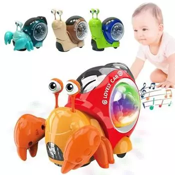 Электрическая детская мультяшная игрушка-улитка с музыкальным светом, автоматическое преодоление препятствий, время для лежания на животе, развивающая игрушка для ползания в виде рака-отшельника для малышей, мальчиков и девочек, подарок красный