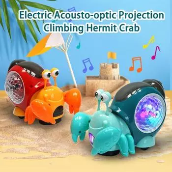 Электрическая детская мультяшная игрушка-улитка с музыкальным светом, автоматическое преодоление препятствий, время для лежания на животе, развивающая игрушка для ползания в виде рака-отшельника для малышей, мальчиков и девочек, подарок красный