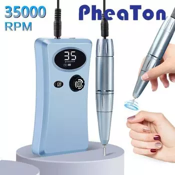 Электрическая дрель для маникюра, 35000 об/мин, со светодиодной аккумуляторной шлифовальной машинкой для салонного гель-лака для ногтей, профессиональный инструмент USB зелёный