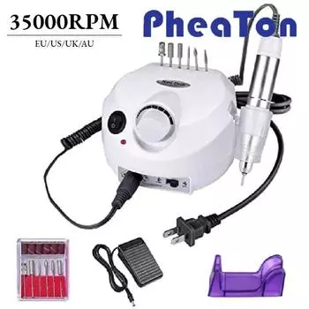 Электрическая дрель для ногтей, 35000 об/мин, профессиональный набор токарных станков для ногтей, шлифовальная машина для ногтей, портативное оборудование для полировки маникюрного салона US серебряный
