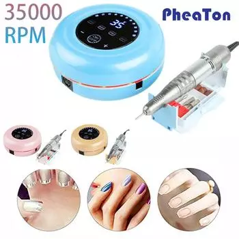 Электрическая дрель для ногтей, 35000 об/мин, электрическая пилочка для ногтей, светодиодный дисплей, инструменты для ногтей, маникюрная машина, сверла для ногтей, полировщик US Plug синий