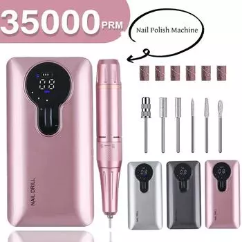 Электрическая дрель для ногтей, 35000 об/мин, профессиональные фрезы для гелевых ногтей, перезаряжаемая портативная пилочка для маникюра, инструмент серый