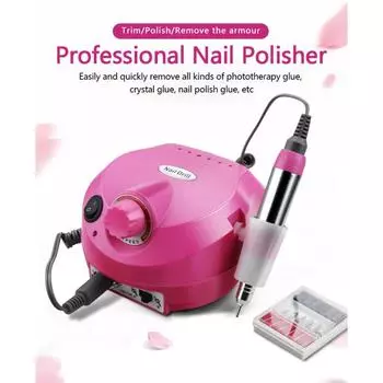 Электрическая дрель для ногтей 35000 об/мин, наборы фрез для маникюра, типсы, маникюрная электрическая пилка для ногтей и педикюра чёрный