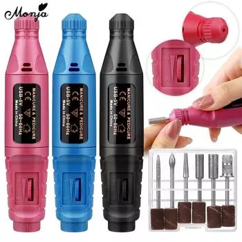 Электрическая дрель для ногтей Monja, 20000 об/мин, зарядка через USB, акриловый наращиватель, гель для удаления шлифовальной полировальной машины, оборудование для маникюра и педикюра, инструмент для триммера