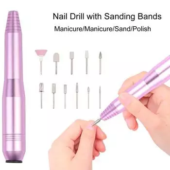 Электрическая дрель для ногтей с 11 сверлами, шлифовальными лентами, 16000 об/мин, регулируемая профессиональная пилочка для ногтей, портативное удаление акрилового геля с ногтей фиолетовый
