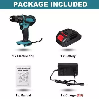 Электрическая дрель с патроном 10 мм 13 мм 520 Н.М, ударная дрель с плоским молотком, электрическая отвертка 3 в 1 для батареи 18 В 1*Battery