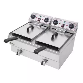 Электрическая фритюрница, 16,9 кварты/16 л, смеситель с двойным резервуаром, максимальная общая емкость 3400 Вт, фритюрница 24,9 кварты/23,6 л с серебряный