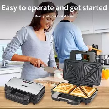 Электрическая герметичная сэндвичница Houselin с грилем, готовит фаршированные французские тосты, омлеты, компактная и удобная для хранения, 1000 Вт EU чёрный