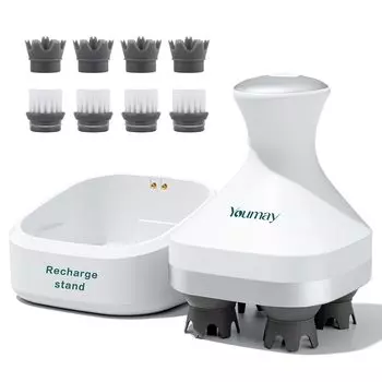 Электрическая головка для волос Youmay 2 типа работы 4 типа работы USB-зарядное устройство Сухой и влажный шампунь для релаксации Красота Здоровье Удобно для мужчин белый