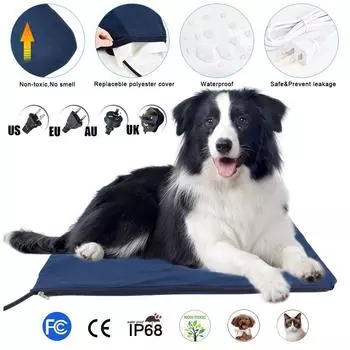 Электрическая грелка для домашних животных, обогревает кровать, коврик с подогревом, водонепроницаемый для собак/кошек, щенков US Plug 40x30cm/15.7x11.8inch синий