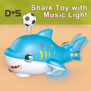 Электрическая игрушка-акула с надувным мячом и музыкальным светом, качающийся хвост, ходячая игрушка-акула, обучающая игрушка для ползания в виде морского животного, подарок для малышей, мальчиков и девочек синий