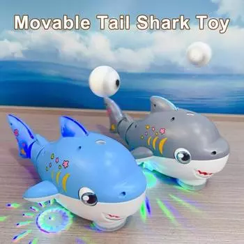 Электрическая игрушка-акула с надувным мячом, музыкальным светом, качающимся хвостом, ходьбой синий