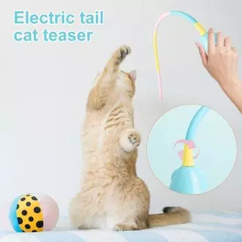 Электрическая игрушка для дразнения кошек, интерактивная игрушка-палочка для кошек, перезаряжаемая через USB, автоматическая движущаяся мышь, хвост, дразнилка для кошек, живущих в помещении зелёный