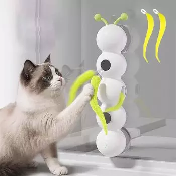 Электрическая игрушка для кошек, улучшенная для дразнилки для кошек для одиночной цилиндрической электрической кошки с двумя большими присосками, USB, упражнения, стресс, стимулирует охоту, свисающая белый