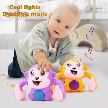 Электрическая игрушка для ползания «Обезьянка» с музыкальным светодиодным светом, активируемая голосом, играющая на животике, обучающая, катящаяся, мультяшная, ходячая, музыкальная игрушка для малышей оранжевый