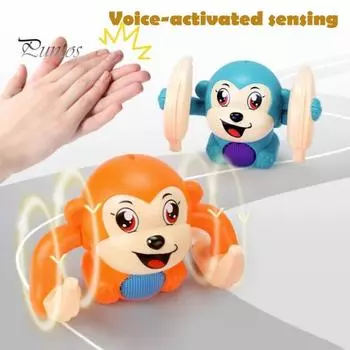 Электрическая игрушка для ползания «Обезьянка» с музыкальным светодиодным светом, активируемая голосом, играющая на животике, обучающая, катящаяся, мультяшная, ходячая, музыкальная игрушка для малышей фиолетовый