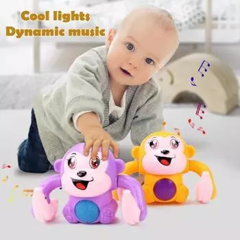 Электрическая игрушка для ползания «Обезьянка» с музыкальным светодиодным светом, активируемым голосом, для детского животика фиолетовый