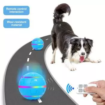 Электрическая игрушка для собак «катящийся мяч», умный автоматический прыгающий мяч со светодиодной подсветкой, интерактивная сенсорная активация, движущаяся игрушка для маленьких и средних собак ordinary синий