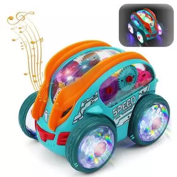 Электрическая игрушка для трюков со светодиодной подсветкой, музыкальным приводом, грузовик Bump And Go, вращающийся на 360 градусов, прозрачный светящийся автомобиль, подарок для мальчиков и девочек Car