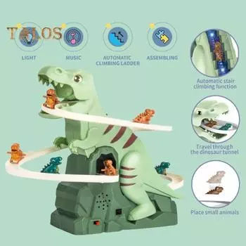 Электрическая игрушка-горка с динозавром и световой музыкой, мультяшный динозавр, автоматическая лестница, американские горки, скользящая игрушка, подарок для малышей, мальчиков и девочек C