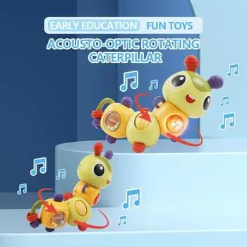Электрическая игрушка-гусеница, музыкальное звуковое освещение, вращающаяся на 360 градусов, многосуставная, на батарейках, игрушка-гусеница для мальчиков и девочек, подарок для детей зелёный/жёлтый