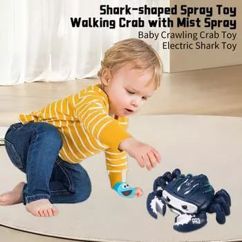 Электрическая игрушка-краб для малышей Yousheng с подсветкой и музыкальным спреем, подвижные суставы, вращающиеся на 360 градусов, развивающая игрушка-ходячая акула для малышей A белый