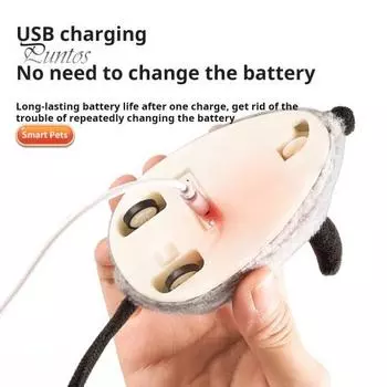 Электрическая игрушка-мышь для кошек, интерактивная плюшевая мышь с дистанционным управлением, перезаряжаемая автоматическая движущаяся игрушка для кошек с перьевым хвостом серый